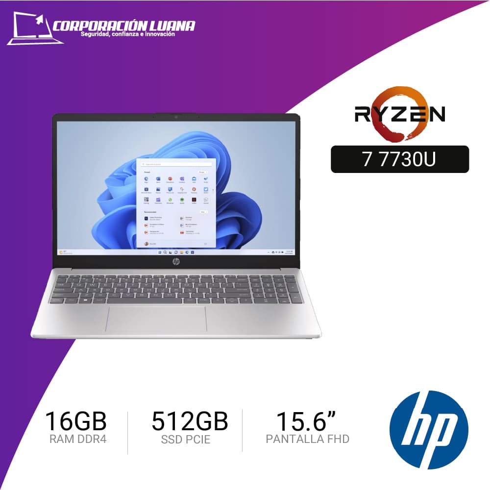LAPTOP HP 15-FC0371LA AMD RYZEN 7 7730U ( D5MN1LA#ABM ) RAM 16GB DDR4 | SSD 512GB | 15.6" FHD | INTEGRADA | FREE OS