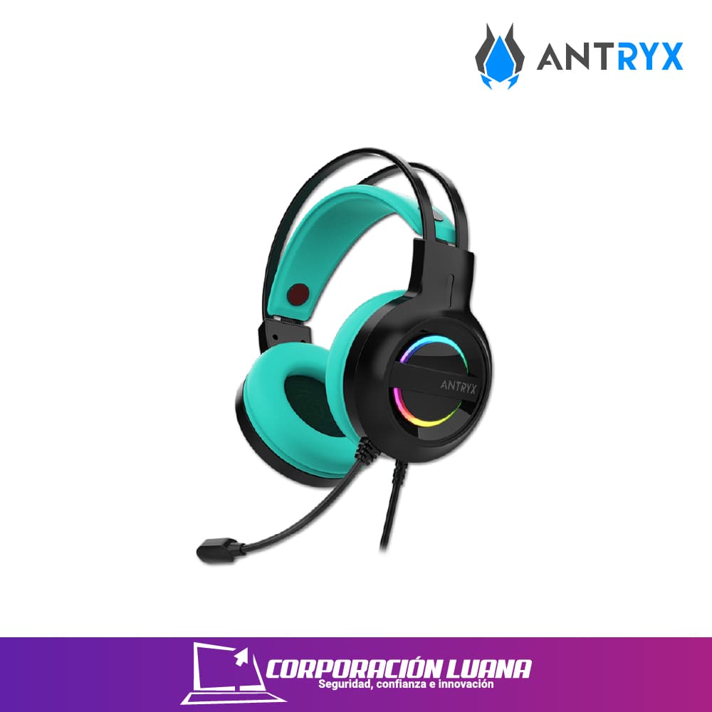 AUDIFONO C/MICROFONO ANTRYX IRIS-K ( AGH-7100KTE ) TURQUOISE 7.1 VIRTUAL USB