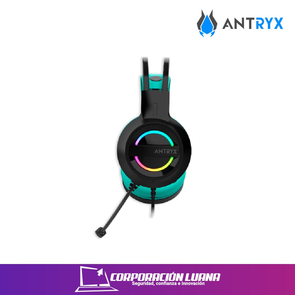 AUDIFONO C/MICROFONO ANTRYX IRIS-K ( AGH-7100KTE ) TURQUOISE 7.1 VIRTUAL USB