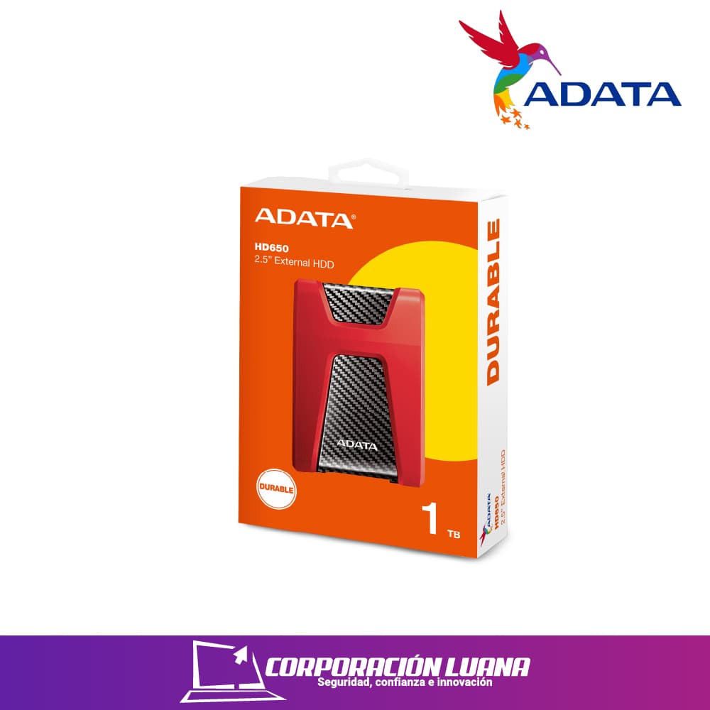 DISCO DURO EXTERNO ADATA HD650 1TB ( AHD650-1TU31-CRD ) ROJO C/ NEGRO | USB 3.0 | ANTI GOLPE