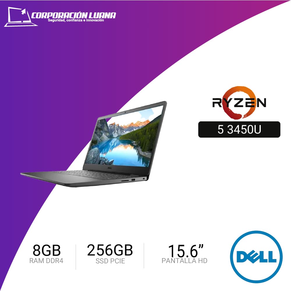 LAPTOP DELL INSPIRON (FHR7R) 3000 3505 PROCESADOR AMD RYZEN 5 3450U MEMORIA 8GB DISCO SSD 256 PANTALLA 15.6 HD AMD RADEON GRAPHICS W10