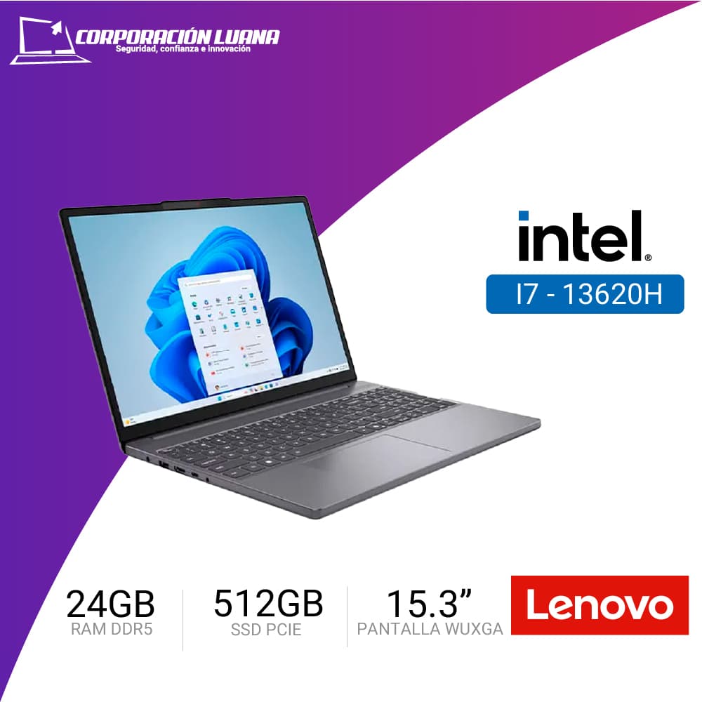 LAPTOP LENOVO IDEAPAD SLIM 3 15IRH10 INTEL CORE I7 13620H ( 83K100KFLM ) RAM 24GB DDR5 | SSD 512GB | 15.3" WUXGA | FREE OS