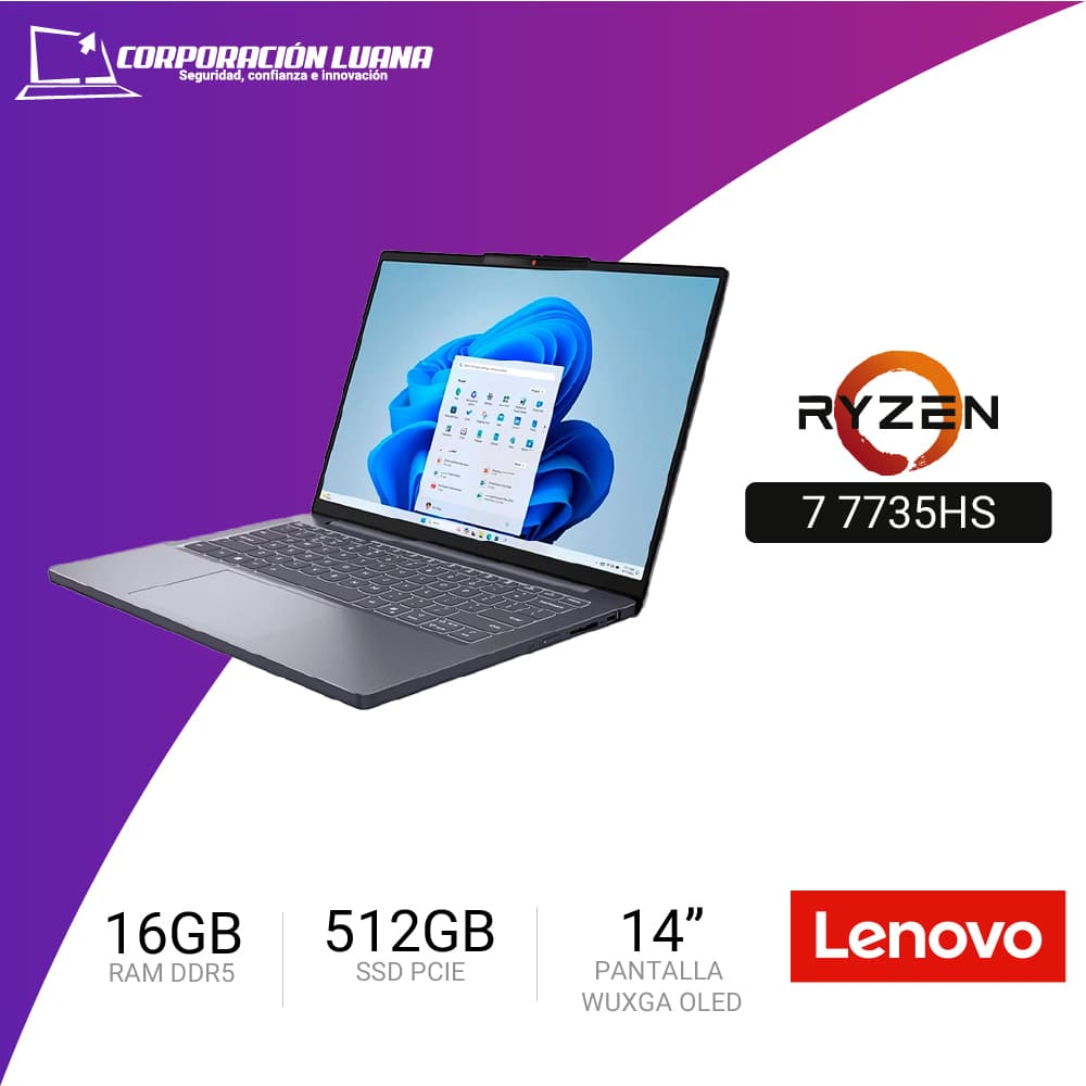 LAPTOP LENOVO IDEAPAD SLIM 3 RYZEN 7 7735HS ( 83K6005DLM ) RAM 16GB DDR5 | SSD 512GB | 14" WUXGA | FREE OS