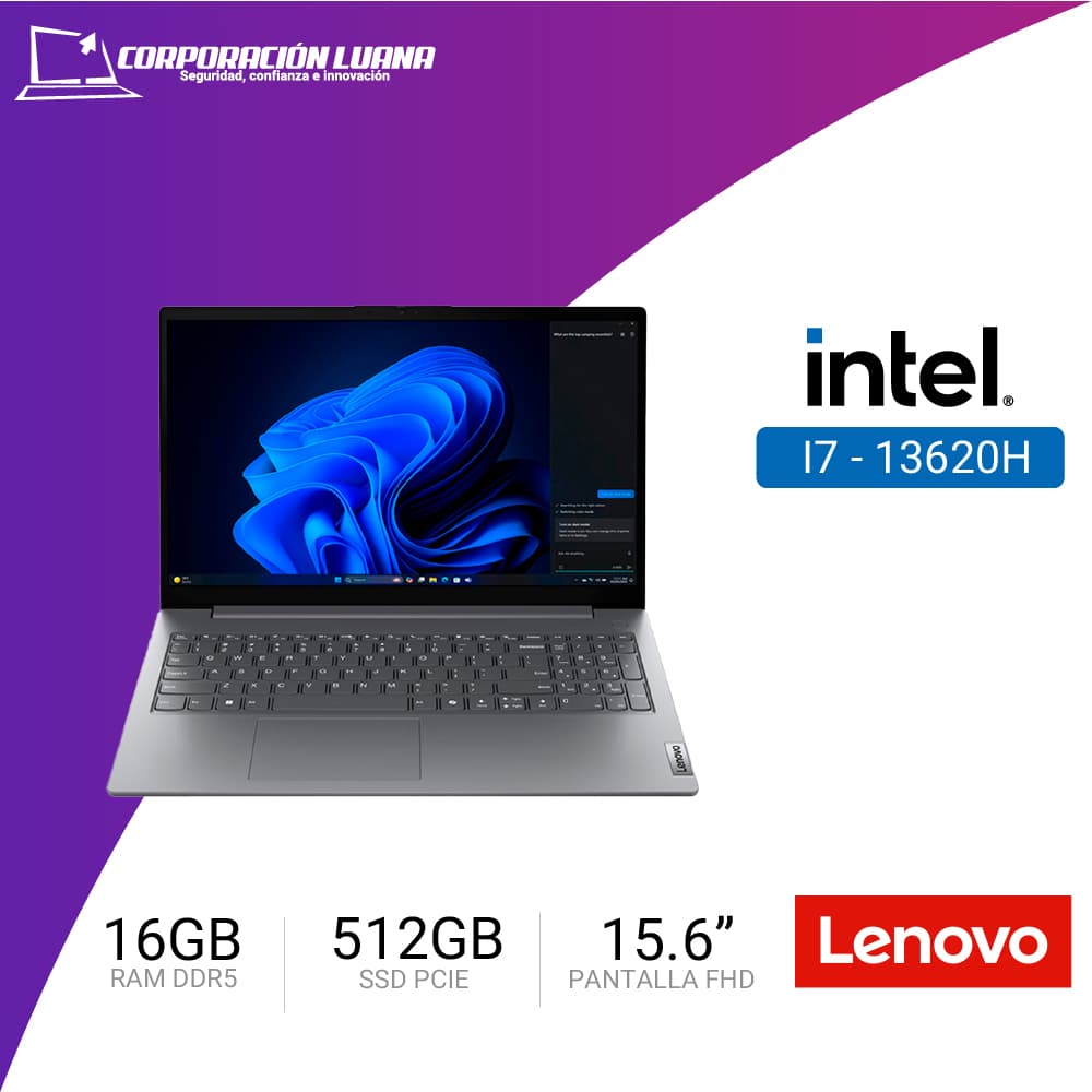 LAPTOP LENOVO V15 G5 IRL INTEL I7 13620H ( 83GW005HLD ) RAM 16GB DDR5 | SSD 512GB | 15.6" FHD | INTEGRADA | FREE OS | LUNA GREY