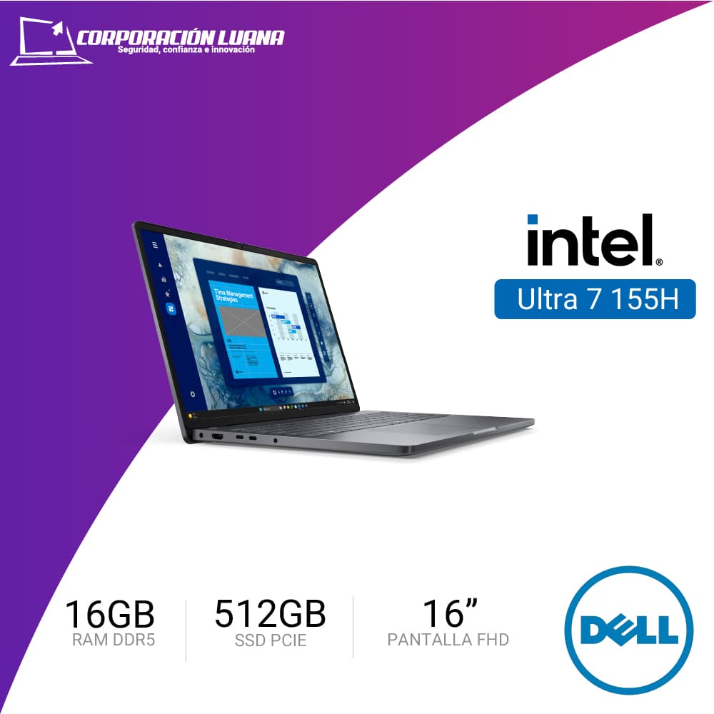 LAPTOP DELL PRO 16 INTEL ULTRA 7 ( PC16250 ) RAM 16GB DDR5 | SSD 512GB | 16" FHD | INTEGRADO | WINDOWS 11 PRO
