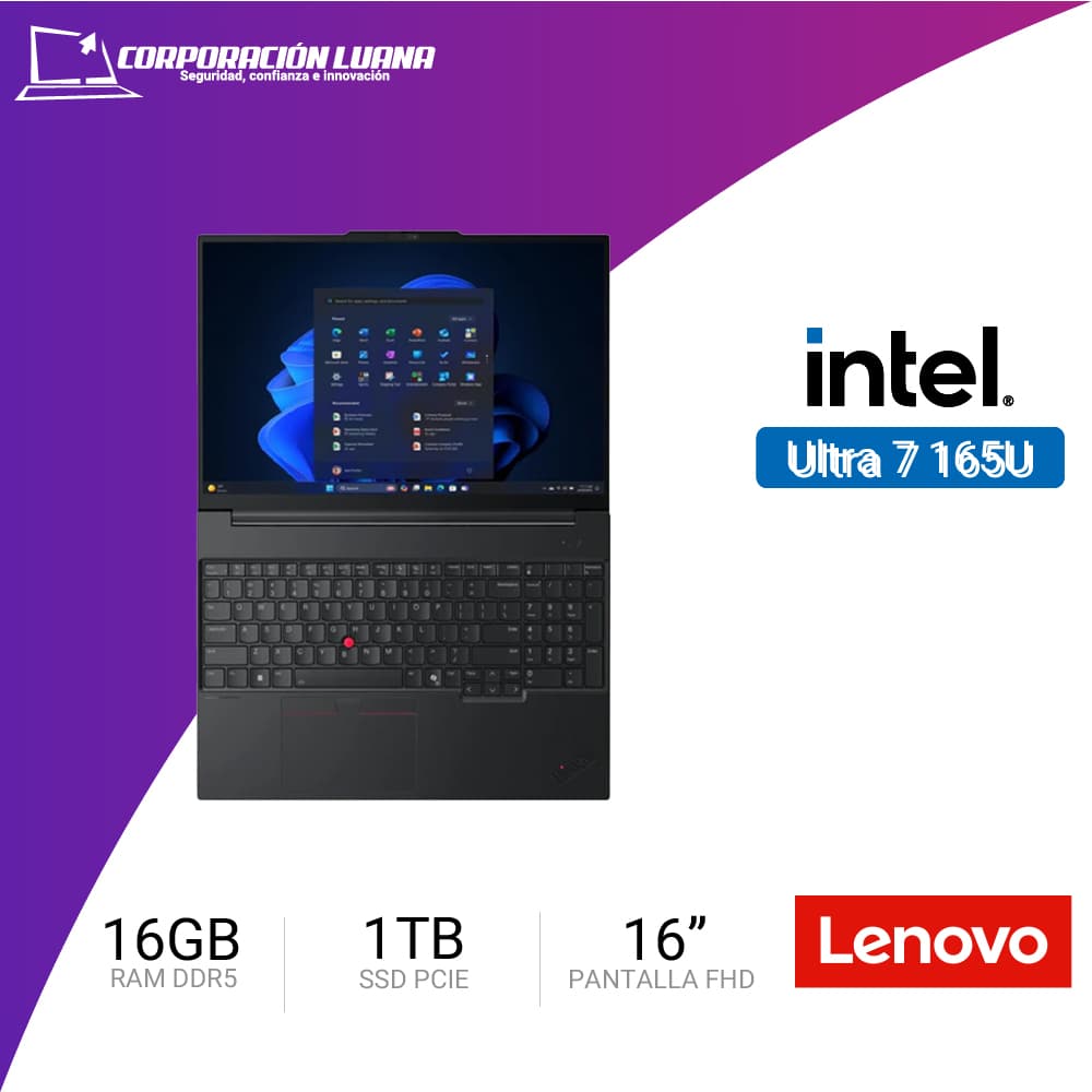LAPTOP LENOVO THINKPAD L16 GEN 1 INTEL ULTRA 7 165U ( 21L4S77Y00 ) RAM 16GB DDR5 | SSD 1TB | 16" FHD | WINDOWS 11 PRO | NEGRA