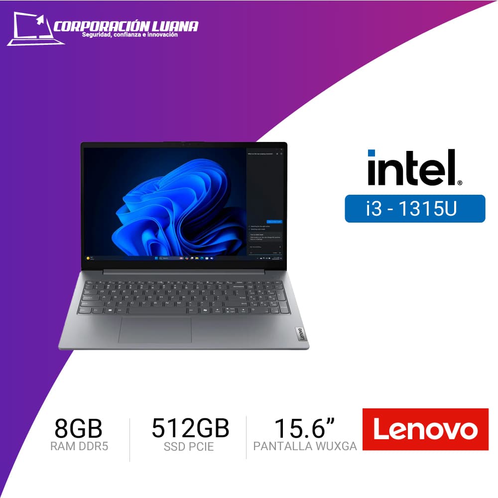 LAPTOP LENOVO V15 INTEL CORE I3 1315U ( 83A100EMLM ) RAM 8GB | SSD 512GB | 15.6" FHD | INTEGRADA | FREE OS