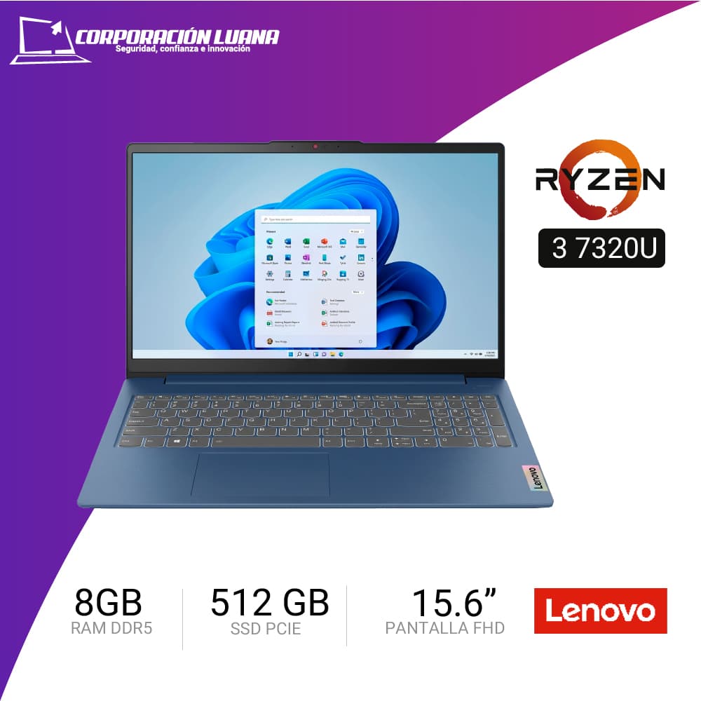 LAPTOP LENOVO IDEAPAD SLIM 3 15AMN8 AMD RYZEN 3 7320U ( 82XQ00YNLM ) RAM 8GB DDR4 | SSD 512GB | 15.6" FHD | FREE OS | ABYSS BLUE