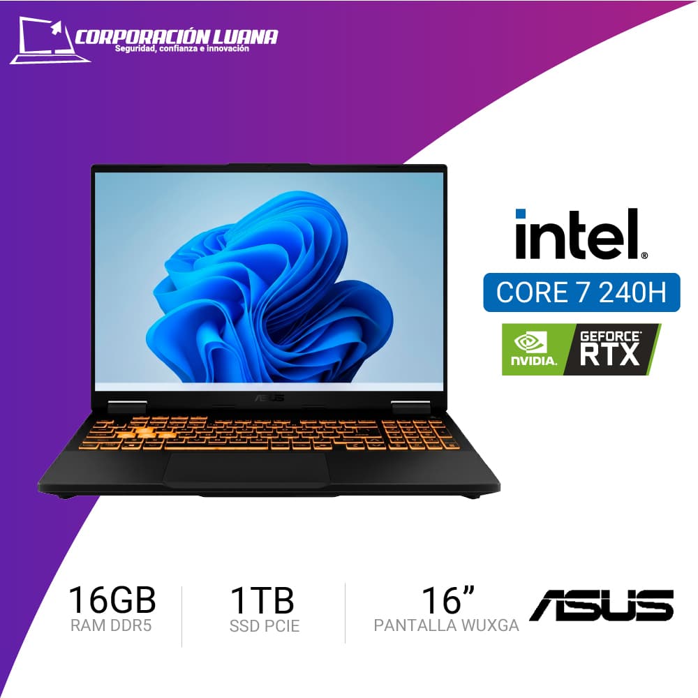 LAPTOP ASUS TUF GAMING FX607VU-RL228 F16 INTEL CORE 7 240H ( 90NR0N06-M00HN0 ) RAM 16GB DDR5 | SSD 1TB | 16" FHD - 144HZ | RTX 4050 6GB | FREE OS