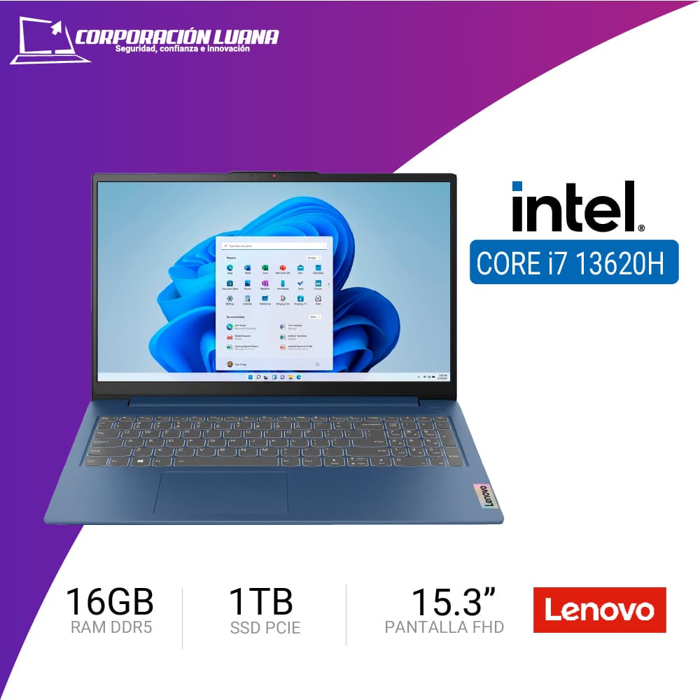 LAPTOP LENOVO IDEAPAD SLIM 3 15IRH10 INTEL CORE I7 13620H ( 83K100NALM ) RAM 16GB DDR5 | SSD 1TB | 15.3 WUXGA | INTEGRADA | FREE OS | COSMIC BLUE