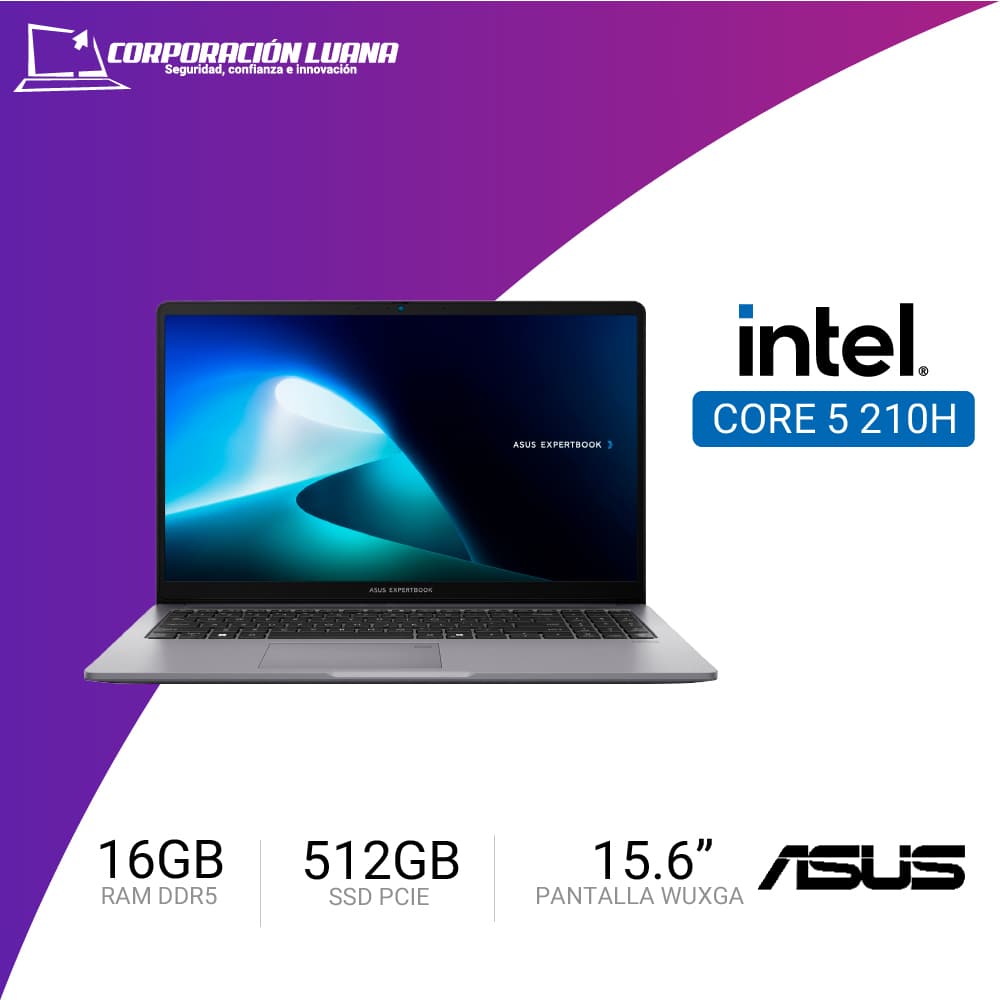 LAPTOP ASUS EXPERTBOOK P1503CVA-S72381 INTEL CORE 5 210H ( 90NX0881-M02P90 ) RAM 16GB DDR5 | SSD 512GB | 15.6" FHD IPS | INTEGRADA | FREE OS