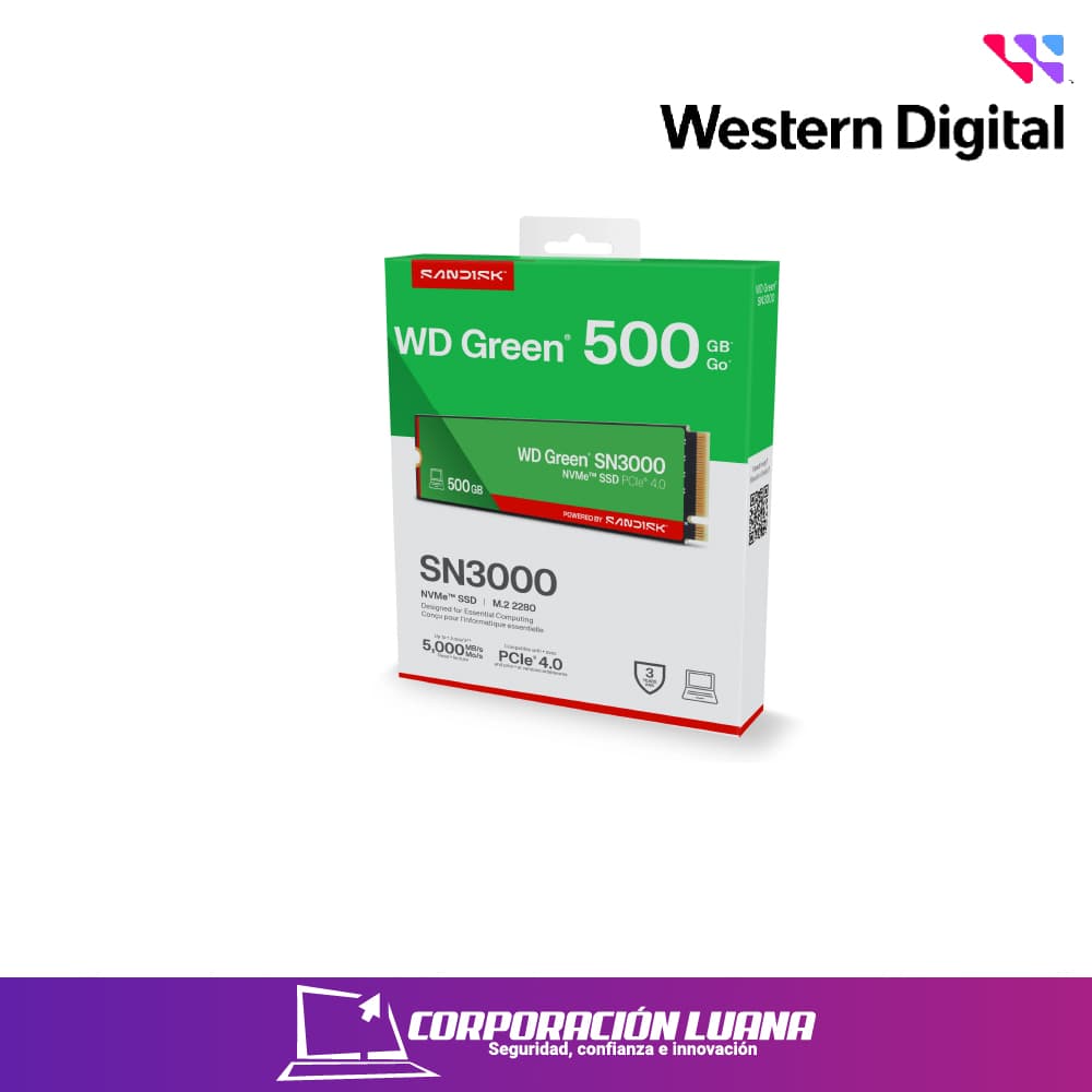 SSD WESTERN DIGITAL NVME SN3000 500GB ( WDS500G4G0E-00CPS0 ) PCIE 4.0 | 5000 MBS LECTURA