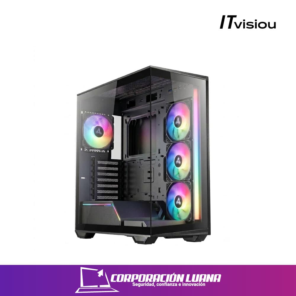 CASE GAMER ITVISIOU ( PRO7 ) S/FUENTE | X4 FANES RGB | VIDRIO TEMPLADO | NEGRO