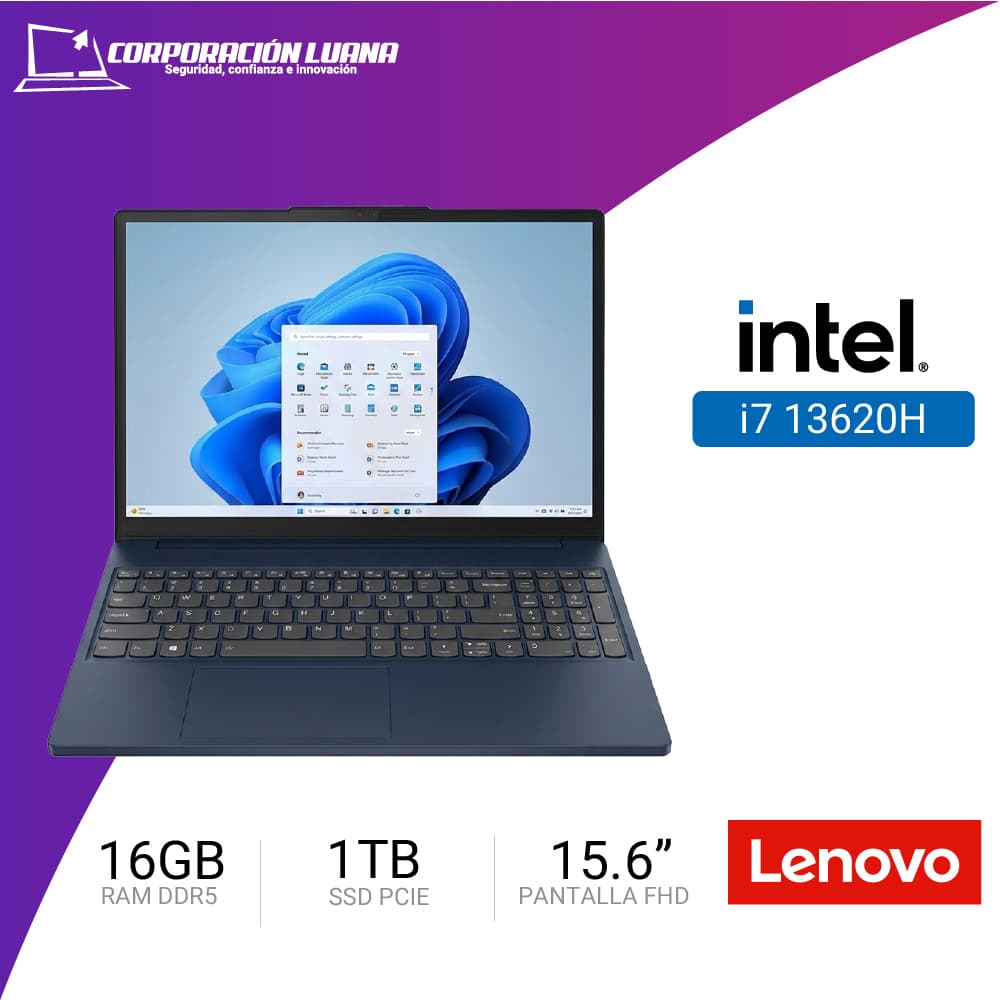 LAPTOP LENOVO IDEAPAD SLIM 3 15IR10 INTEL CORE I7 13620H ( 83K101FFLM ) RAM 16GB DDR5 | 15.6" FHD | INTEGRADA | SSD 1TB | FREE OS