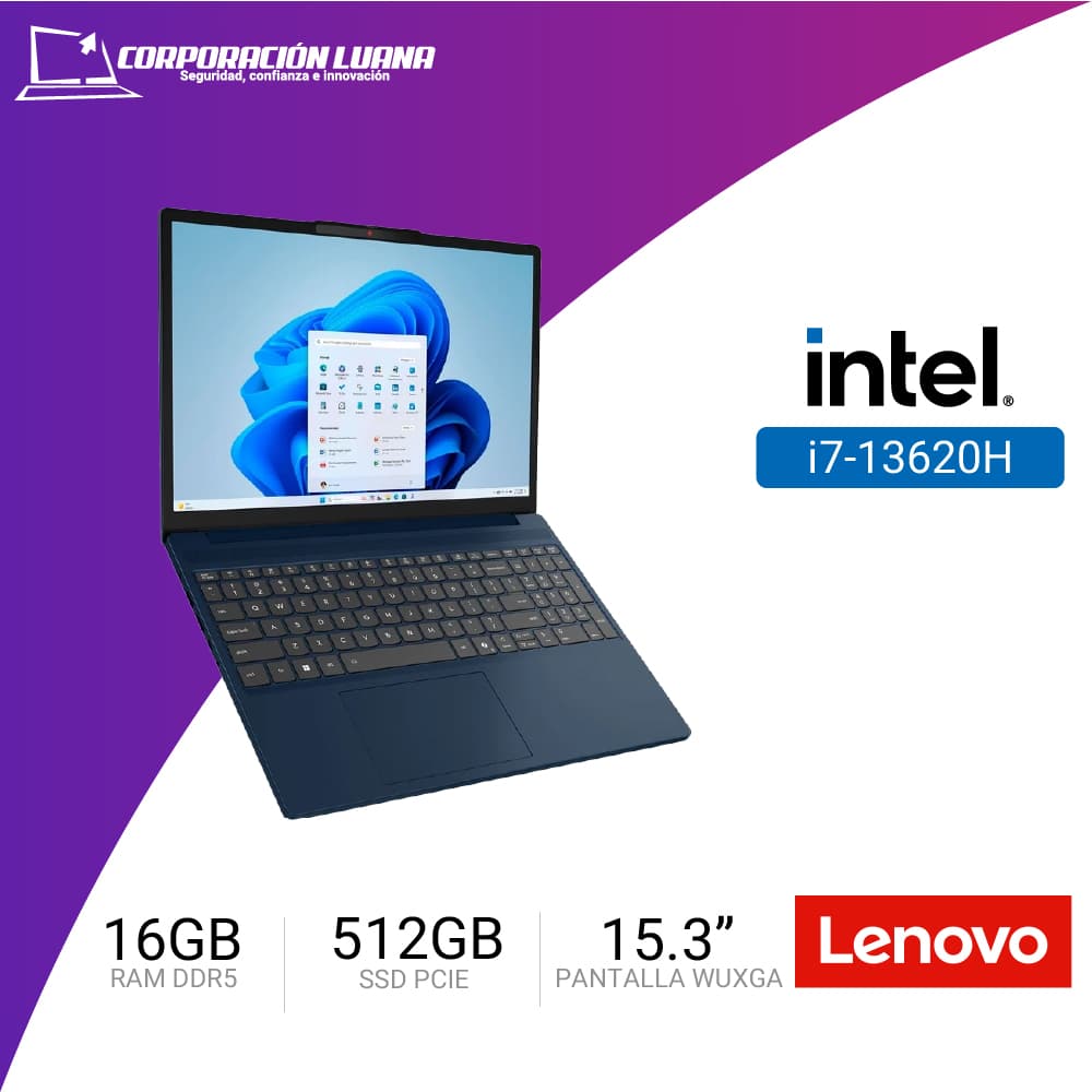 LAPTOP LENOVO IDEAPAD SLIM 3 15IRH10 INTEL CORE I7 13620H ( 83K101EVLM ) RAM 16GB DDR5 | SSD 512GB | 15.3" WUXGA TACTIL | INTEGRADA | FREE OS | GRIS