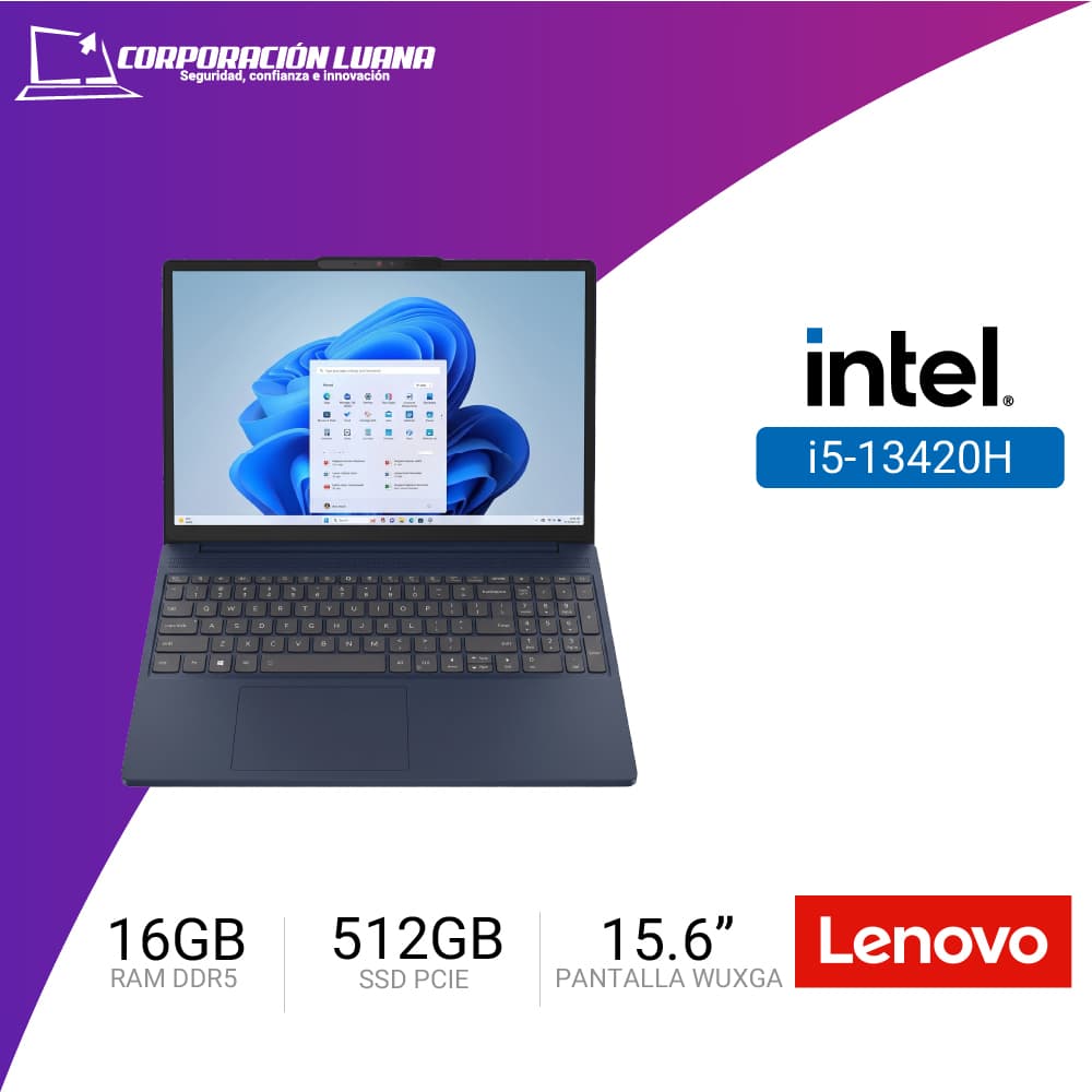 LAPTOP LENOVO IDEAPAD SLIM 3 15IRH10 INTEL CORE I5 13420H ( 83K101FELM ) RAM 16GB DDR5 | SSD 512GB | 15.6" FHD | ESTUCHE | MOUSE | WINDOWS 11 HOME
