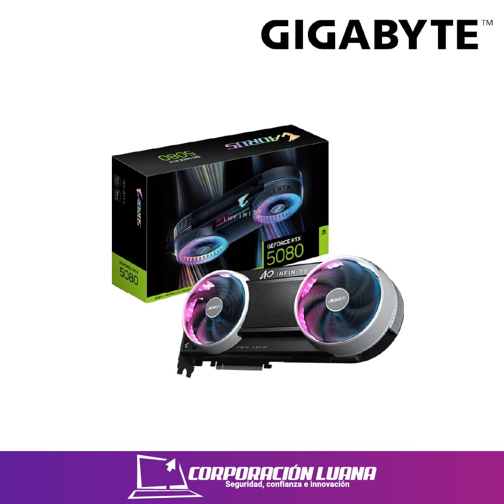 TARJETA DE VIDEO GIGABYTE AORUS RTX 5080 INFINITY ( GV-N5080AORUS IF-16GD ) 16GB GDDR7 | 256 BIT | PCIE 5.0 | X3 FANES | X1 HDMI - X3 DP