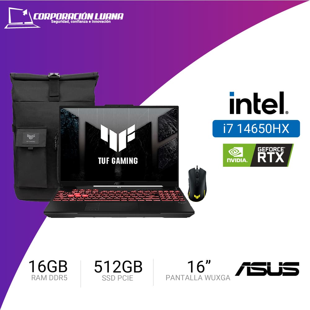 LAPTOP ASUS TUF GAMING F16 INTEL CORE I7 14650HX ( FX608JHI-TU312 ) RAM 16GB DDR5 | SSD 512GB | 16" WUXGA IPS | RTX 5050 8GB | FREE OS